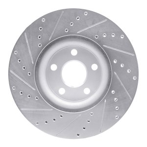 Lincoln MKZ Brake Rotor (1) - Front Right - R1 Concepts - Drilled & Slotted - Silver - `17-`20